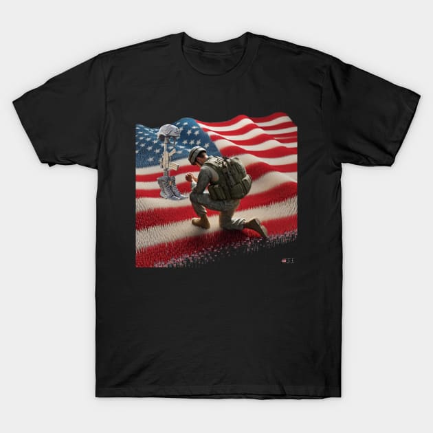 American Military Soldier and USA Flag by focusln T-Shirt by Darn Doggie Club by focusln